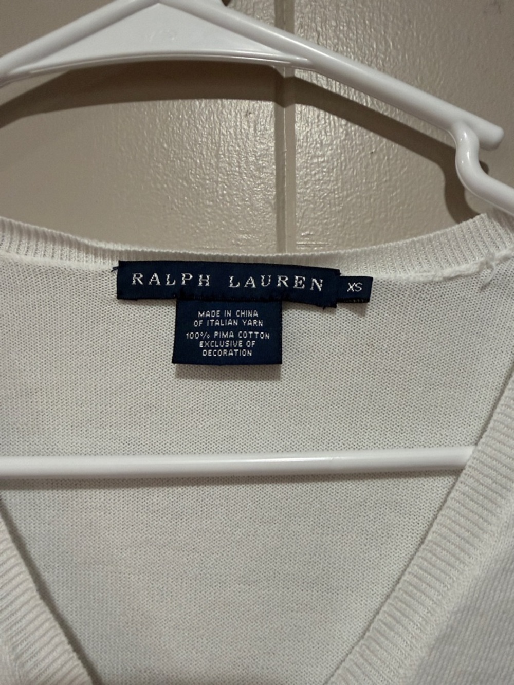 Ralph Lauren Cream V-Neck Long Sleeve Sweater with Navy Polo Emblem - Picture 2 of 4